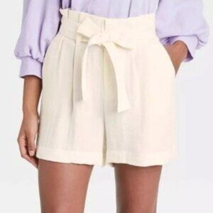 A New Day Cream/Off-White Paper Bag Waist Shorts